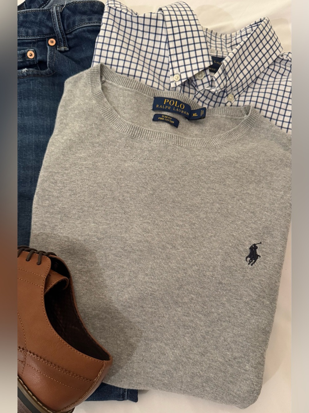Polo Ralph Lauren Men’s XL Pima Cotton Gray Crewneck Sweater Slim Fit